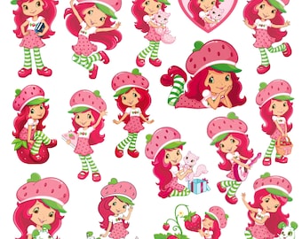 Clipart truskawkowej dziewczyny w formacie PNG, pakiet clipartów truskawkowych w stylu vintage, dziewczyna truskawkowa, truskawka, natychmiastowe pobieranie, mała truskawka png