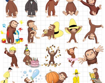Curious George Inspired PNG, Cute Baby Monkey Clipart, Cartoon Monkey PNG, Kids T Shirt Design, Digital Download