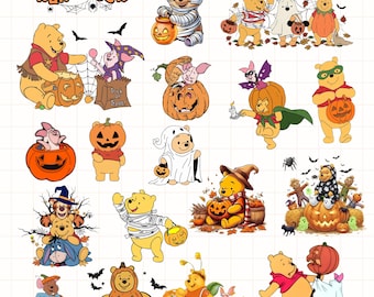Zestaw clipartów PNG z Kubusiem Puchatkiem na Halloween, Kubuś Puchatek Boo w formie sublimacji na Halloween, Zestaw z motywem Kubusia Puchatka