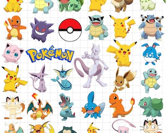 Pokemon PNG Bundle, Chibi Cute Kawaii Clipart, Pikachu PNG SVG, Anime Digital Download, Instant Sublimation Art, Digital Download