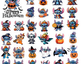 Pakiet clipartów SVG z motywem Halloween Lilo i Stitch, cliparty SVG z motywem Halloween Stitch do sublimacji, sublimacja PNG dla dzieci z motywem Lilo i Stitch