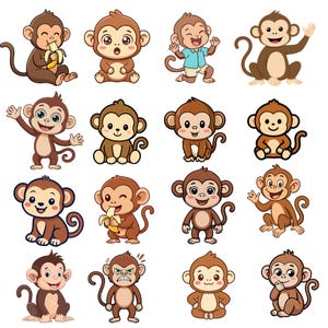 Monkey Clipart, Animal Favorites, Baby Nursery Clipart, Jungle Safari, Printable, PNG