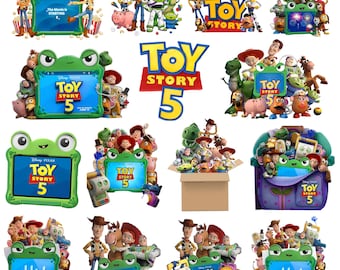 Toy Story 5 PNG, Pakiet clipartów Toy Story 5, Edytowalne nowe postacie Buzz Woody z Toy Story, Pliki urodzinowe Toy Story 5 na topper na tort w kształcie koszulki