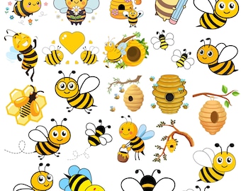 Wiosenna pszczoła, zestaw akwarelowych pszczół w formacie PNG, pszczoła miodna na baby shower, słodka pszczoła do użytku komercyjnego