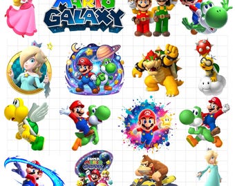 Super-Mario Galaxy PNG Bundle, Mario Galaxy High Quality PNG Images ,Mario Movie PNG, Luigi, Yoshi, Rosalina, Mario Movie Birthday Cliparts