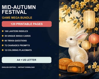 Mid Autumn Festival Games Bundle, 120 Printable Pages, Bingo, Riddles and Kids Activities