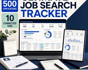 Job Application Tracker Spreadsheet, 500 Application Job Search Planner, Interview and Offer Organizer