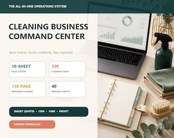 Cleaning Business Spreadsheet Bundle | Pricing Calculator, CRM, 320 Tasks, 150 Page Planner