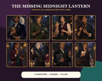 Printable Halloween Mystery Party Game, The Missing Midnight Lantern, 8 Character Family Friendly Game, A4 Letter PDF