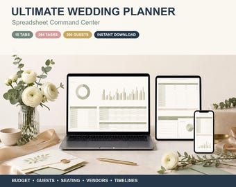 Ultimate Wedding Planner Spreadsheet, 264 Task Checklist, Budget, Guest List, Seating Chart & Timeline Excel Template