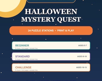 Halloween Escape Room for Kids, 3 Printable Mystery Quests, 24 Classroom Puzzle Stations