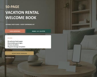 Vacation Rental Welcome Book Template, Editable Host Guide, Guest Signs and Checklists