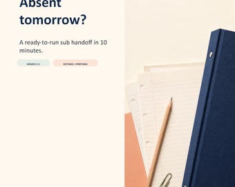 Emergency Sub Plans Starter Kit, 12 Page Substitute Teacher Binder