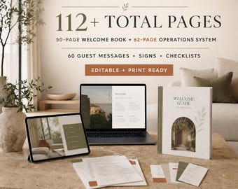 Professional Vacation Rental Host Bundle, 112+ Page Welcome Book, Signs, Checklists and Guest Messages