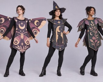 Printable Women's Halloween Paper Costume Bundle, Moth Witch Sorceress, A4 Wearable Papercraft PDF
