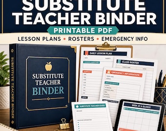 Professional Substitute Teacher Binder, 120 Page Emergency Sub Plans