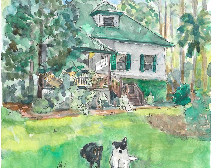 Custom Formal Watercolor Home Portrait