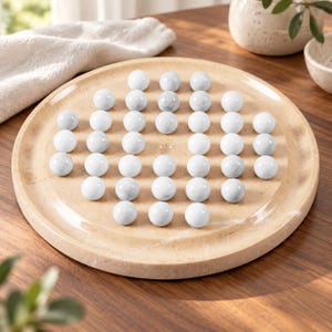 Marble Solitaire Board Game 10" Handmade one player Brain Teaser Puzzle Classic One Player Strategy Game for Adults, Coffee Table home Decor