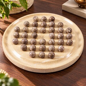 Marble Solitaire Board Game 10" Handmade one player Brain Teaser Puzzle Classic One Player Strategy Game for Adults, Coffee Table home Decor