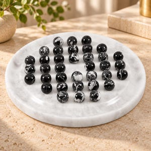 Marble Solitaire Board Game 10" Handmade one player Brain Teaser Puzzle Classic One Player Strategy Game for Adults, Coffee Table home Decor