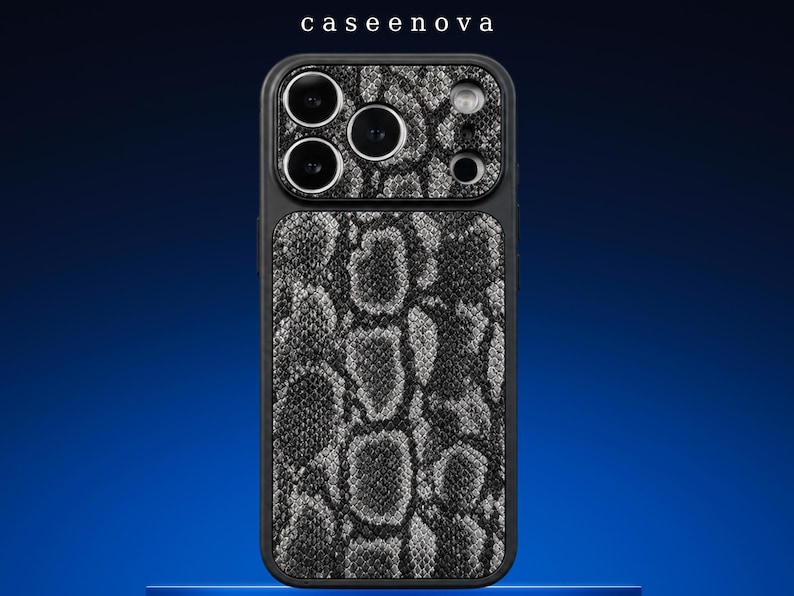 Grey Snake Print iPhone Case | Chic Python Skin Pattern Cover | Raised Camera Protective Cover | Shockproof TPU Bumpe
