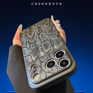 Grey Snake Print iPhone Case | Chic Python Skin Pattern Cover | Raised Camera Protective Cover | Shockproof TPU Bumpe
