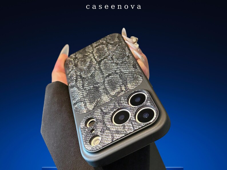 Grey Snake Print iPhone Case | Chic Python Skin Pattern Cover | Raised Camera Protective Cover | Shockproof TPU Bumpe