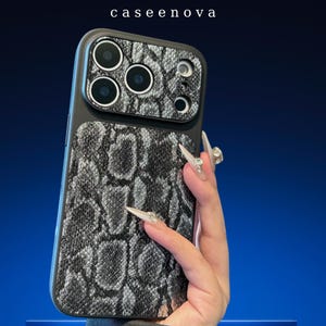 Grey Snake Print iPhone Case | Chic Python Skin Pattern Cover | Raised Camera Protective Cover | Shockproof TPU Bumpe