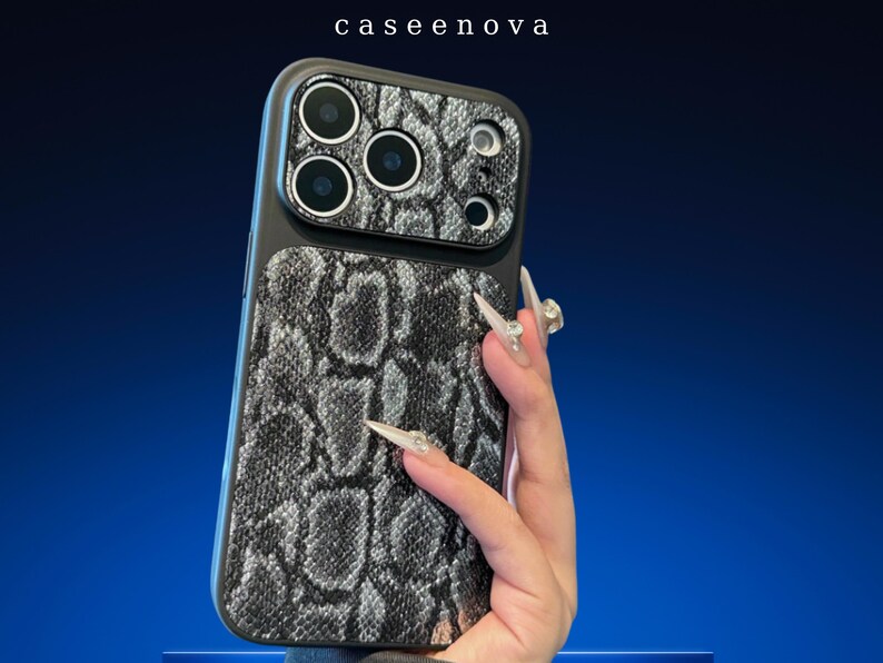Grey Snake Print iPhone Case | Chic Python Skin Pattern Cover | Raised Camera Protective Cover | Shockproof TPU Bumpe