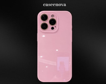 Glansigt rosa iPhone-skal, minimalistiskt skyddande telefonfodral, smalt stötsäkert fodral