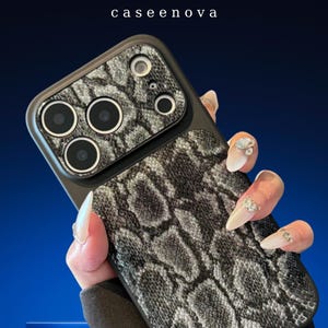 Grey Snake Print iPhone Case | Chic Python Skin Pattern Cover | Raised Camera Protective Cover | Shockproof TPU Bumpe