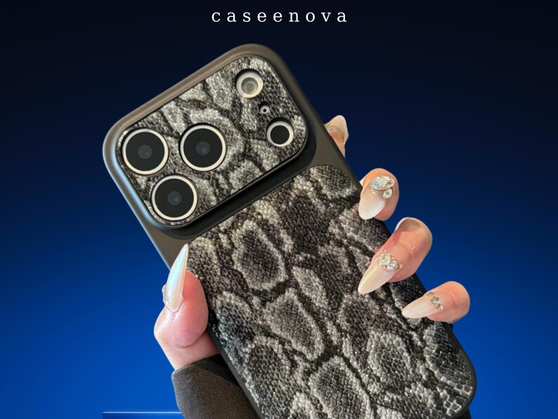 Grey Snake Print iPhone Case | Chic Python Skin Pattern Cover | Raised Camera Protective Cover | Shockproof TPU Bumpe