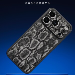 Grey Snake Print iPhone Case | Chic Python Skin Pattern Cover | Raised Camera Protective Cover | Shockproof TPU Bumpe