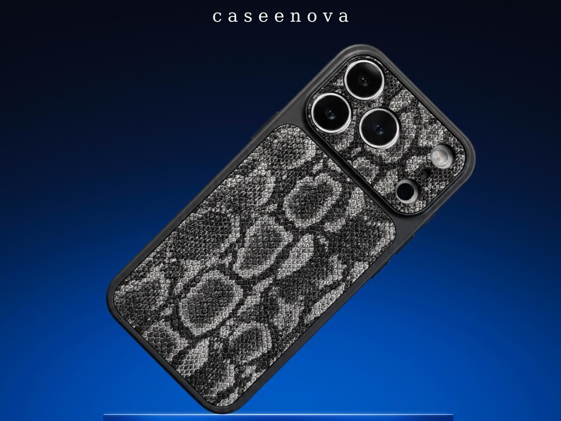 Grey Snake Print iPhone Case | Chic Python Skin Pattern Cover | Raised Camera Protective Cover | Shockproof TPU Bumpe