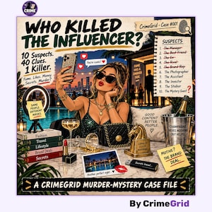 Quem Matou a Influenciadora? Arquivo de Caso de Mistério de Assassinato | Jogo de Assassinato Imprimível