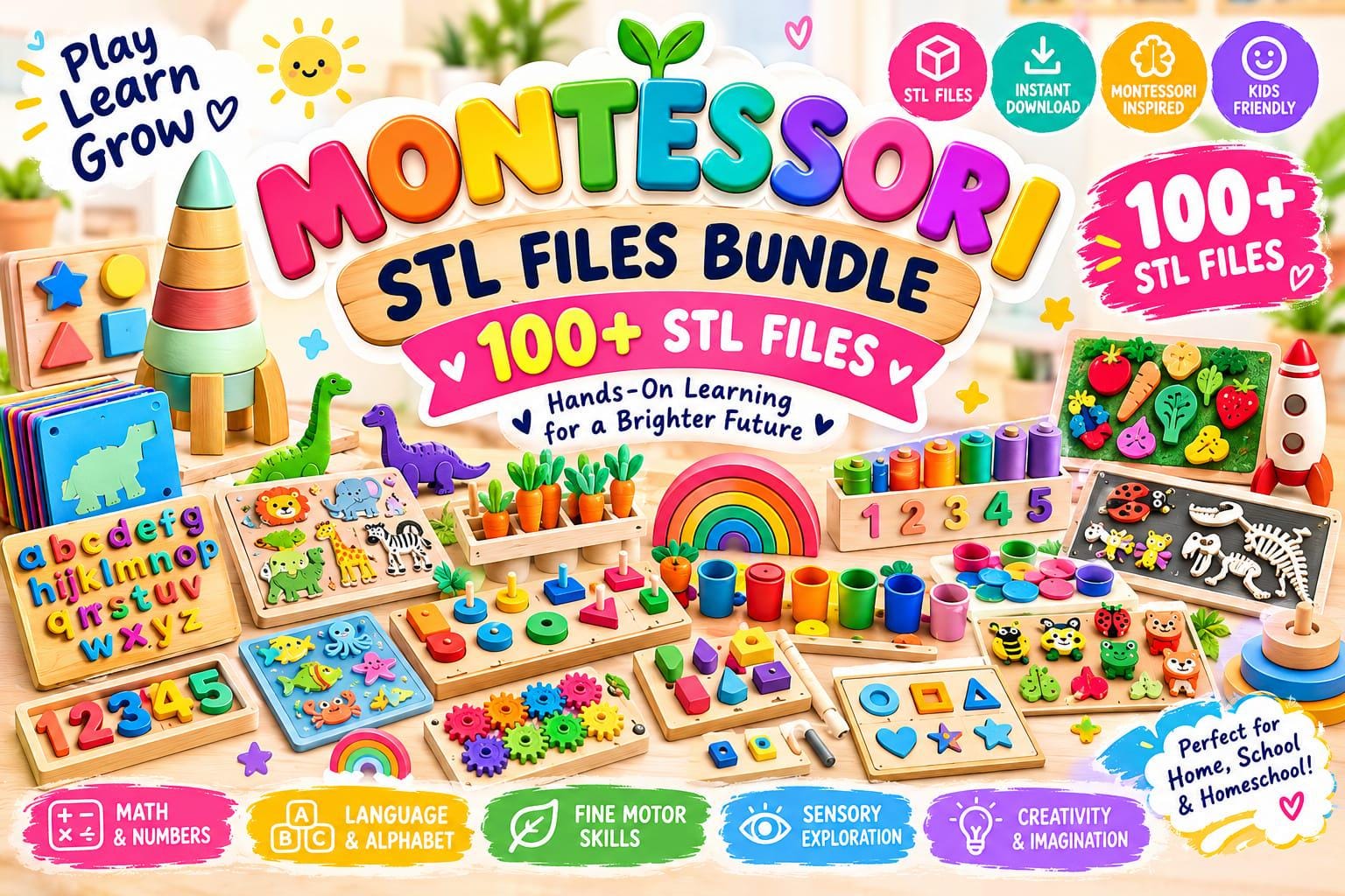 100+ Montessori Educational Games Bundle Montessori Learning Toys STL Files for 3D Printing Educational Toys for Kids Commercial Use