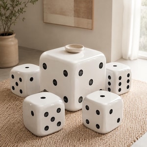 Conjunto de mesa de dados de madeira com 4 bancos em formato de cubo, móveis para sala de jogos