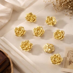 Camellia Drawer Knobs, Brass Flower Cabinet Knobs, Gold Dresser Hardware, French Cupboard Pulls, Floral Wardrobe Handles