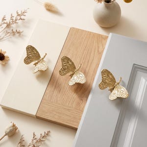 Butterfly Cabinet Knob, Brass Drawer Pull, Gold Dresser Hardware, Vintage Cupboard Handle, Boho Nursery Decor, Whimsical Furniture Knob