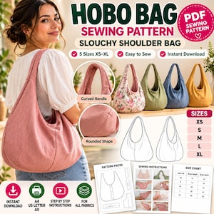 Naaipatroon voor een hobo-tas (PDF), slouchy schoudertas, omkeerbare draagtas