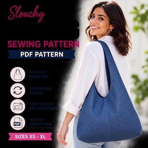 Hobo Bag Sewing Pattern PDF, Slouchy Shoulder Bag, Reversible Tote, Hobo Bag Sewing Pattern