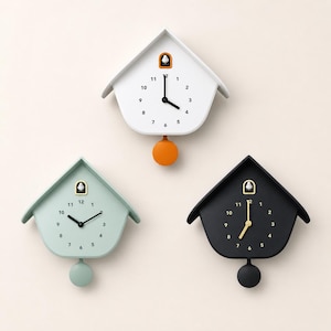 Modern Cuckoo Clock with Pendulum, 32.5cm, Mint Green, White & Orange or Black