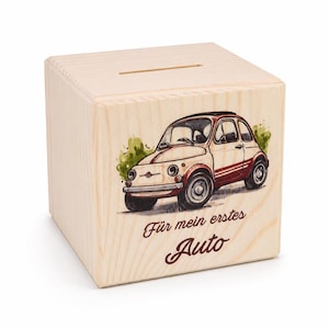 Spardose Holz | Geldgeschenk Auto | Sparbox mit Schloss | Geschenk Führerschein | Sparwürfel Holz | Für mein erstes Auto