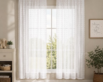 Cute Style White Sheer Curtain Panel, Polyester Voile Window Curtains, Light Filtering Dotted Sheer Drapes Modern Bedroom Curtains Farmhouse