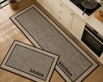 2psc Long diatom mud printed kitchen floor mat square household non-slip mat, Long Kitchen Runner, Modern Floor Mat, Washable Kitchen Carpet