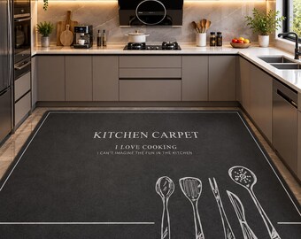 Tappeto moderno minimalista per balcone, lavabile, di grandi dimensioni, antiscivolo, antimacchia, antiolio, per cucina, nero, lungo.