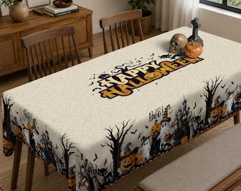 Halloween Ghosts Black Cats Spooky Waterproof Tablecloth Table Decor, Halloween Home Decoralloween Tablecloth, Halloween Dining Table Cover,