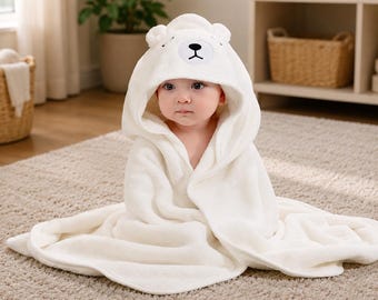1 Piece Poncho Bath Towel, Soft Newborn Bathrobe, Baby Cartoon Towel, Infant Hooded Bath Towel, Soft Baby Blanket, Newborn Bath Gift,