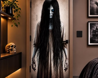 1pc Halloween Horror Broken Window Decorative Stickers Self-adhesive and Detachable PVC Material, Scary Girl Wall Art Spooky Room Decoration