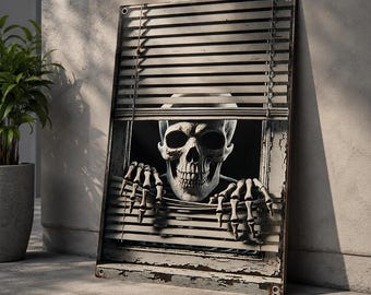 Halloween Skeleton Peeking Window Backdrop Creepy Bone Decor Haunted House Indoor Outdoor Bar Booth Spookyr, Horror Halloween Home Decor